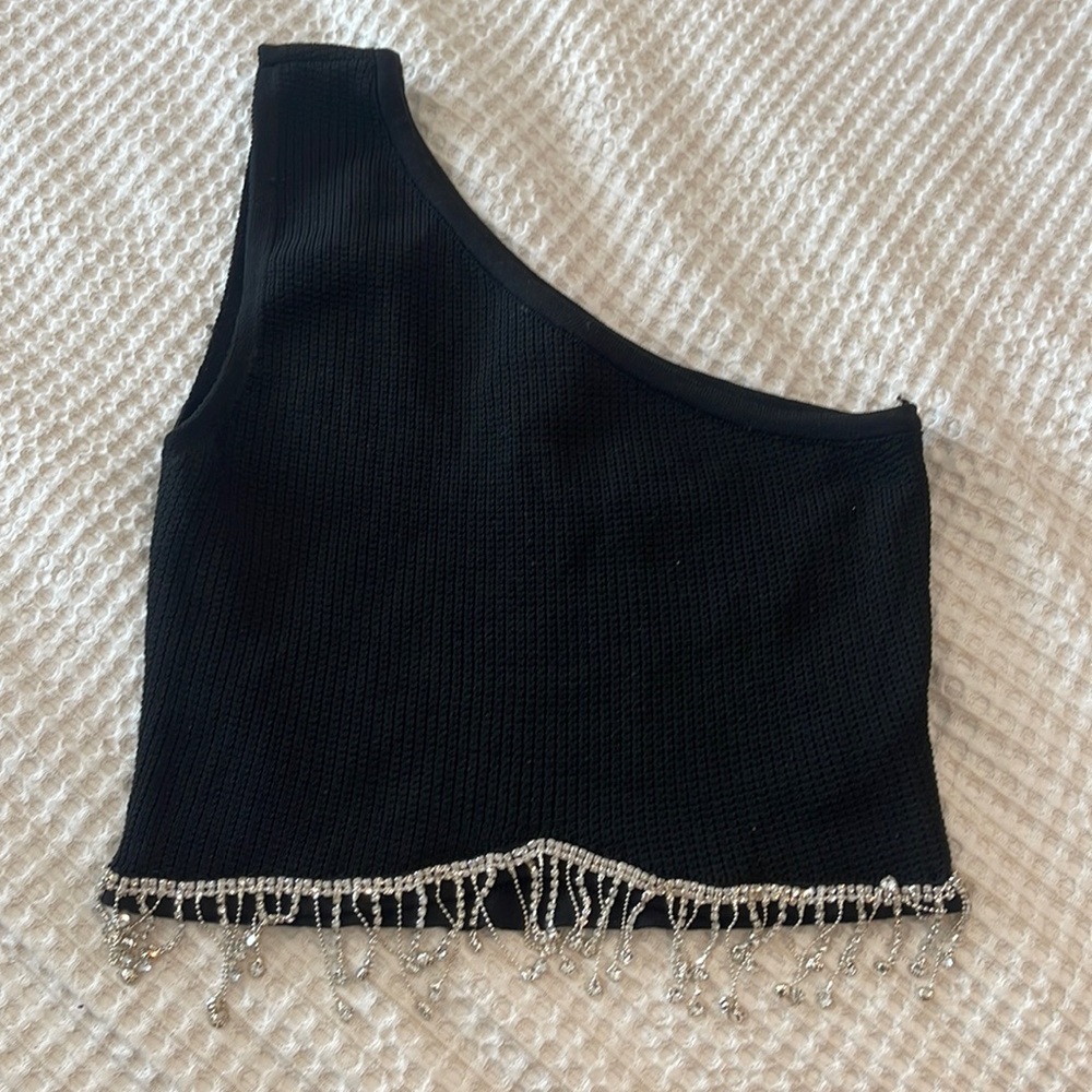 Boutique One Shoulder Crop Too with Jewels